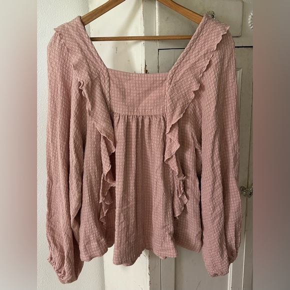 Free People | Women’s mauve waffle knit ballon sleeve square neck shirt, size S - Picture 6 of 9